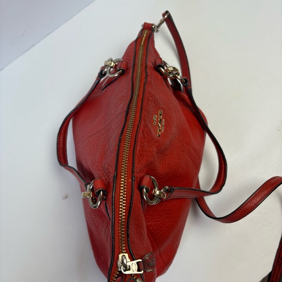 Coach Kelsey Red Pebbled Leather Shoulder Bag Satchel Purse Crossbody - Picture 12 of 16